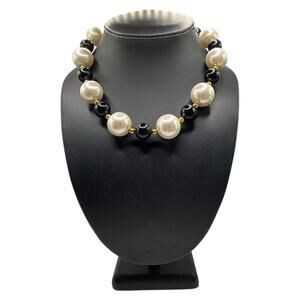 Chic Anne Klein Statement Necklace: Black & White Oversized Beads 16”